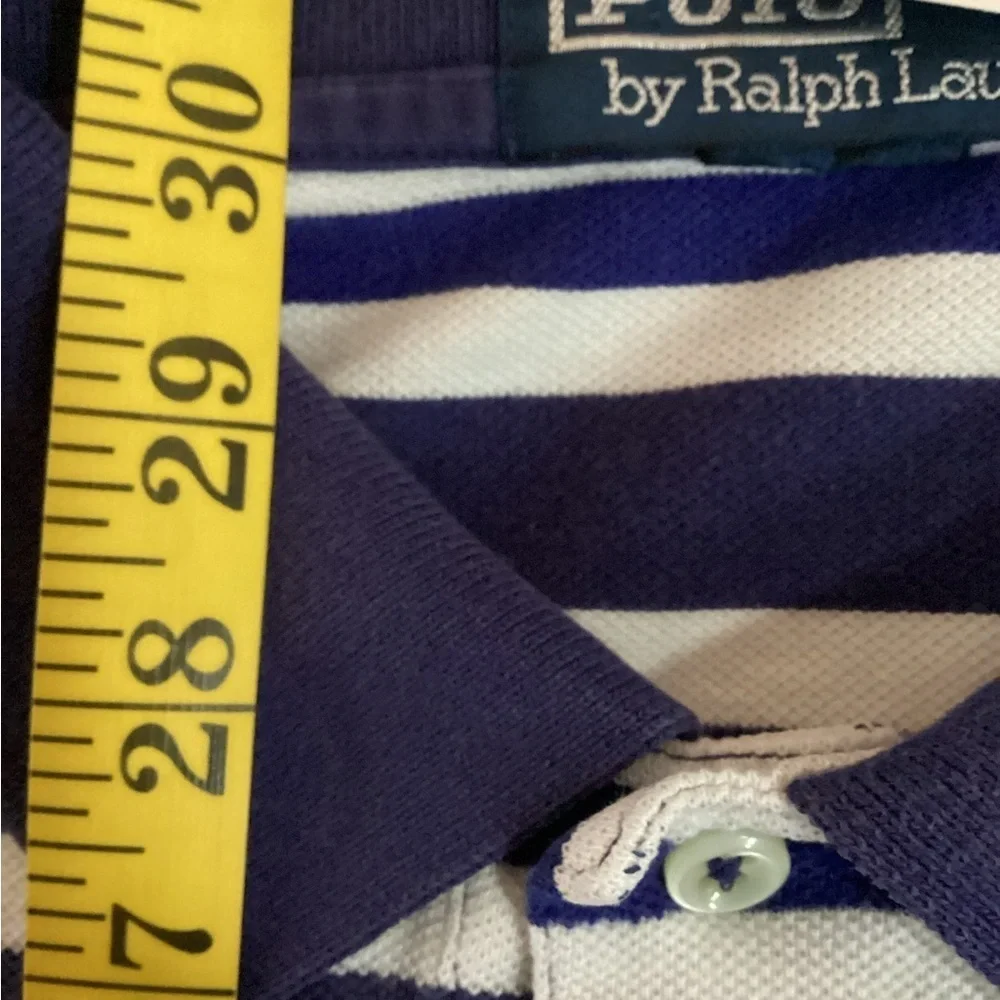 Ralph Lauren Men's Navy and White Striped Polo Shirt Size XL